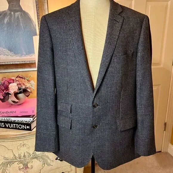 EEUC Men's J.Crew Ludlow Plaid Blazer Jacket Sports Coat Size 44L 44 Long