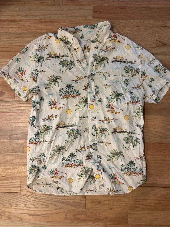 J. Crew White Short-Sleeve Hawaiian Print Button-Down Shirt