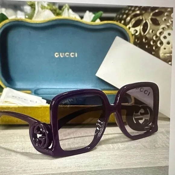 New Gucci Dark Purple Square Glasses