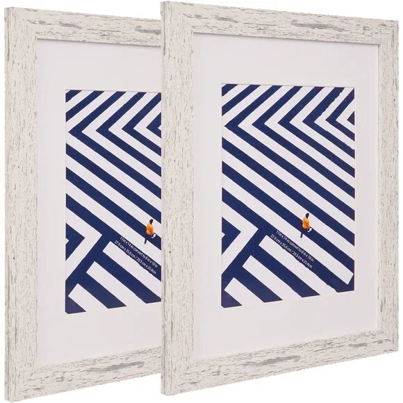 11x14 inch White Picture Frame 2 Pcs in 1 set Can Display 8x10 Picture with Mat