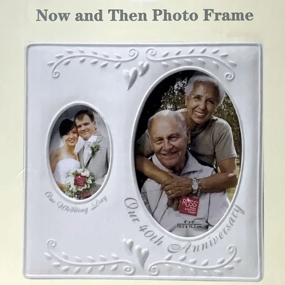 Photo Frame 40Th Anniversary Porcelain Holds 2 Photos Now and Then Keepsake Gift