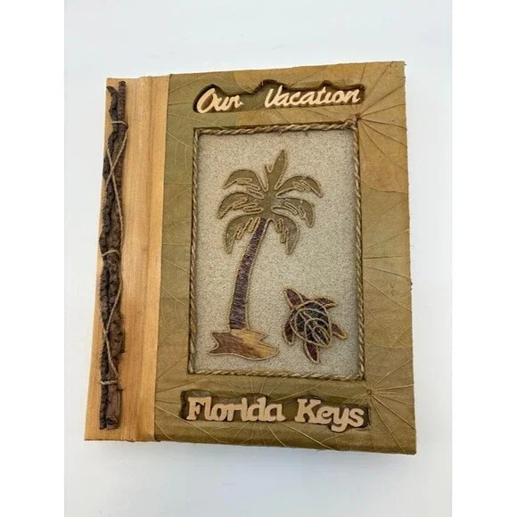 Sea Turtles Palm Photo‎ Picture Postcard Album Key West Natural Leaf Banana Bark