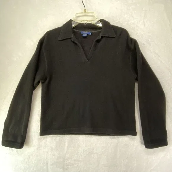 J. Crew Sweater Womens Medium lambs wool collar v-neck‎ black