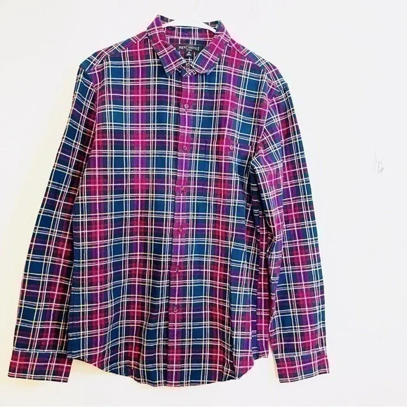 J. Crew Mercantile Plaid Button Down Elbow Patch Flannel Shirt Medium Red/Blue