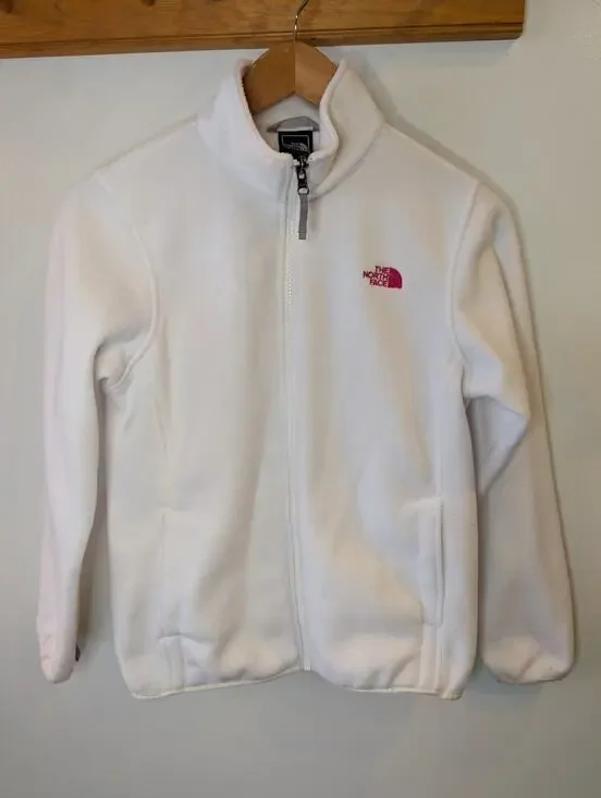 The North Face Girls L 14/16 White Fleece Full Zip Jacket Pink Logo Soft
