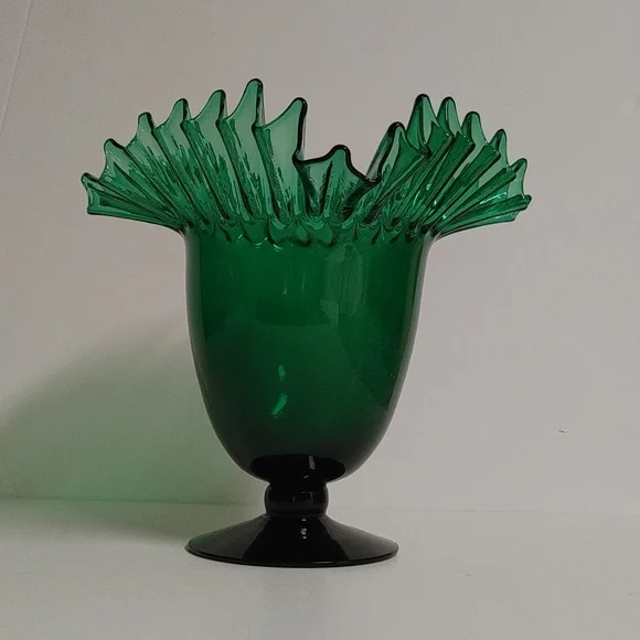 Blenko Emerald Green Art Glass Vase MCM