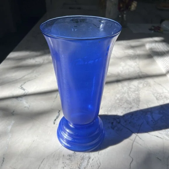 Handblown Cobalt Blue Vase 3 Ring‎ Spool Stem Base 10