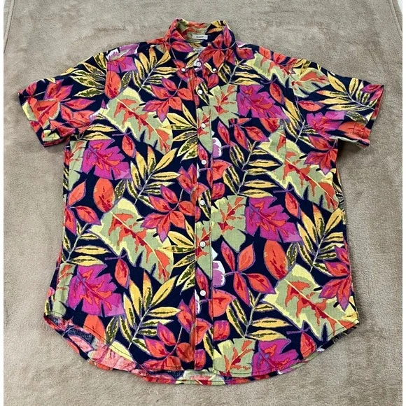 J.Crew Classic shirt Mens M Floral Print Linen Short Sleeve‎ Button Down EUC
