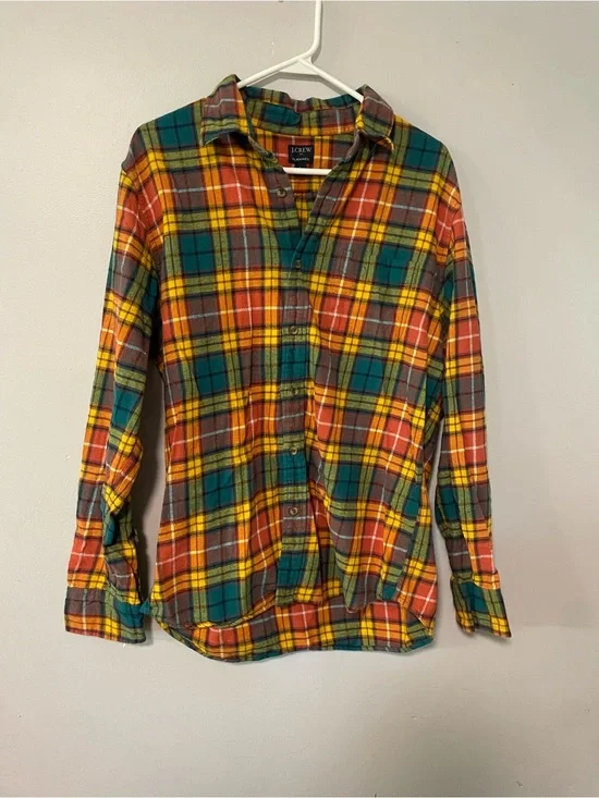 J. Crew Men's Teal, Orange & Yellow Plaid Button-Down Shirt