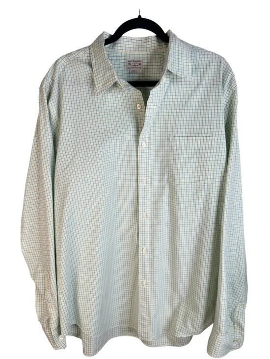 J. Crew Men's Blue Yellow White Small Check Button Down Long Sleeve‎ Shirt Sz XL