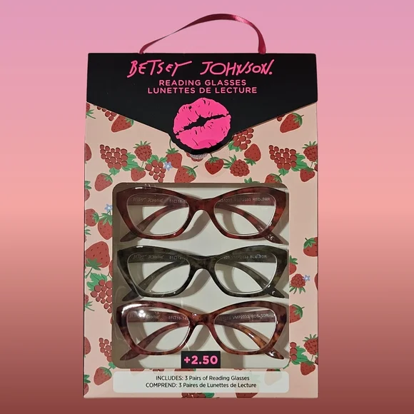 Betsey Johnson Glasses +2.50 51mm Readers Reading Glasses Preppy 3 Pairs Gift