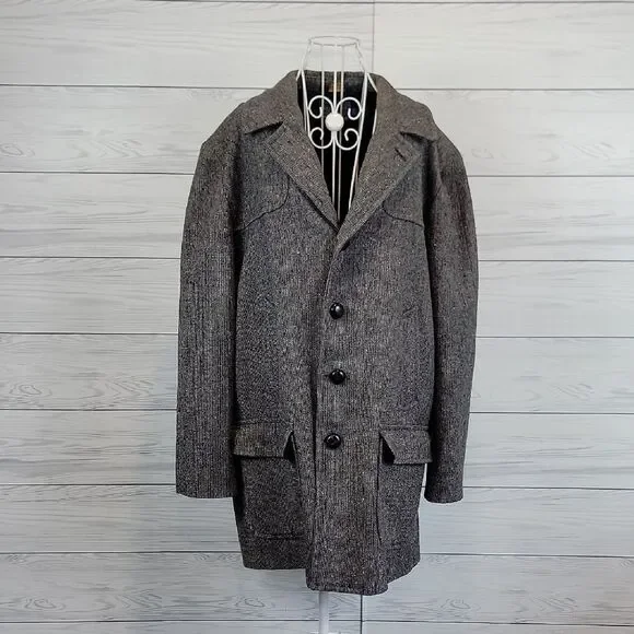 Vintage PENDLETON Car Coat Wool Donegal Tweed Jacket Mens Size 46 Long