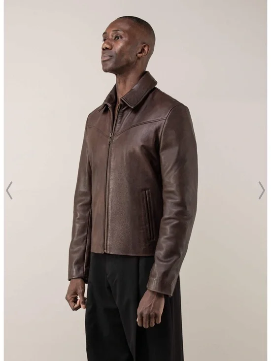 Boda Skins vintage Brown Leather Zip-Front Jacket