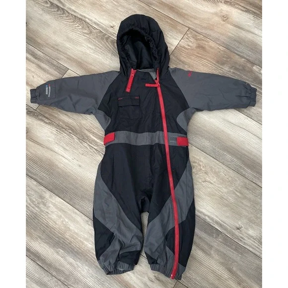 Columbia Unisex Black Gray Red Fleece Line Hooded Snowsuit Size 18‎ Months