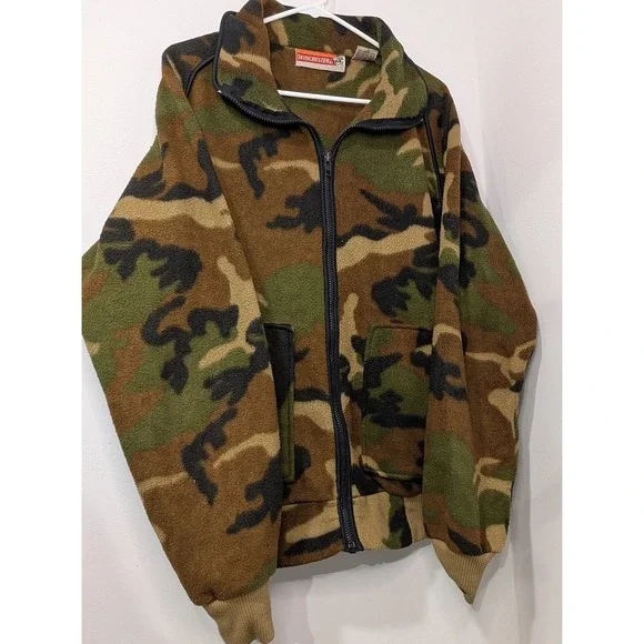 Vintage 80s or 90s‎ Winchester Camouflage Fleece Jacket Full Zip Up Outdoor L