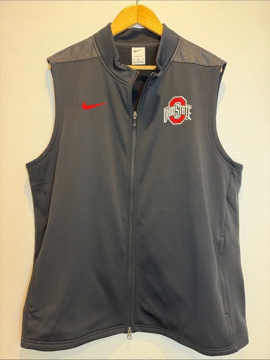 Nike Black and Red Ohio State Buckeyes Sleeveless Zip Athletic Vest XL