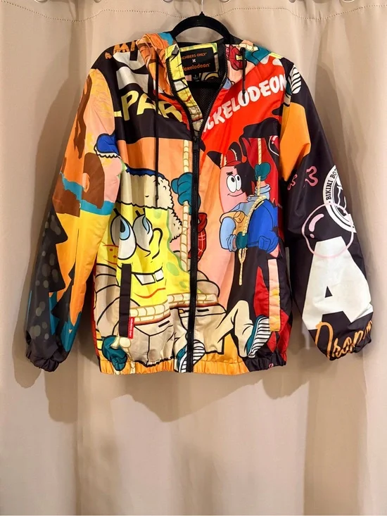Members Only Multicolor Cartoon Print Hooded Puffer Jacket