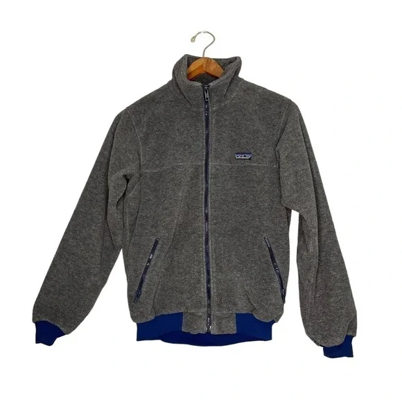 Vintage Patagonia  Grey Fleece Thick Full Zip Jacket Bomber Made In USA