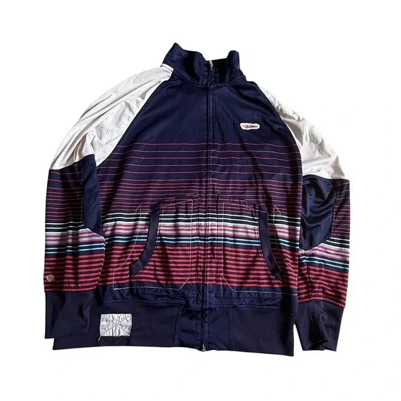 Rocawear Track Jacket Mens XL Blue Stripe Full Zip Lightweight Knit Athletic