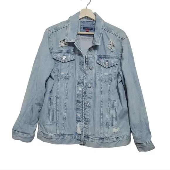 Tommy Hilfiger | Distressed Denim Trucker Jacket 100% Cotton with Logo