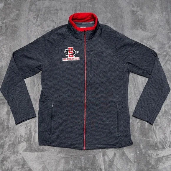 Icebreaker Merino Full Zip Jacket Mens Medium Gray Red Wool San Diego State SDSU