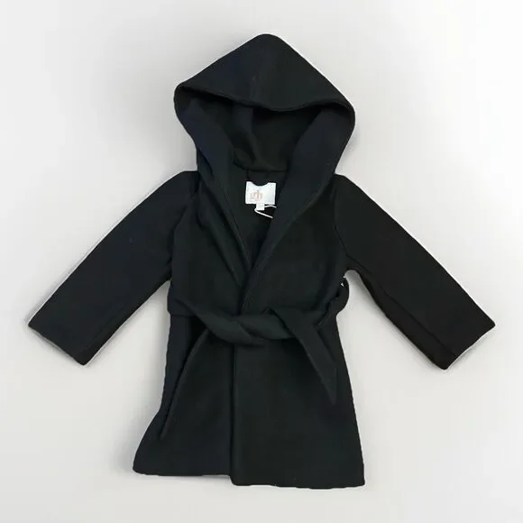 NWT GB Girls Size 2T 3T Black Hooded Peacoat Style Coat Waist Tie NEW