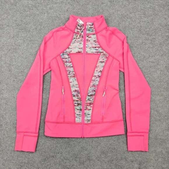 Ivivva Track Jacket Girls 8 Pink Colorblock Full Zip Thumbholes Lululemon