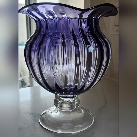 Retro MCM‎ Large Purple Art Glass Ruffle Fluted Vase