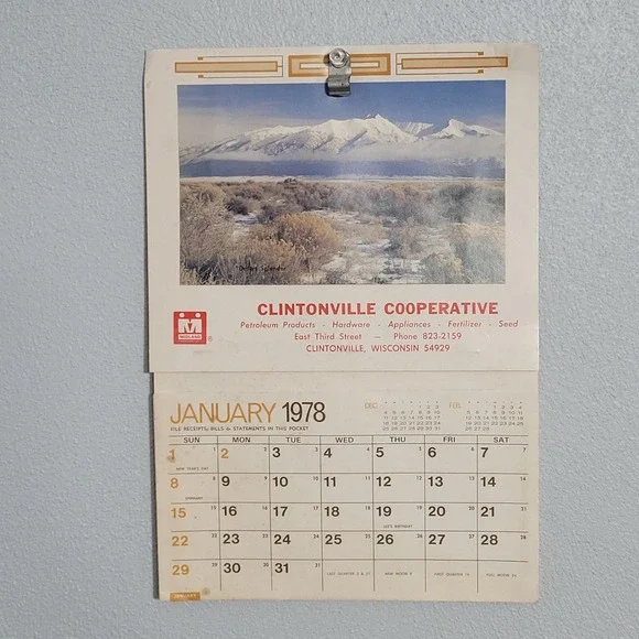 1978 Clintonville CoopWall Calendar‎ Pencil Holder Clintonville Wisconsin
