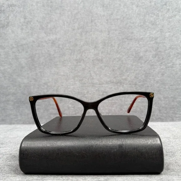 Gucci GG0025O 003 Black Amber Tortoise Cat Eye Eyeglasses Frames 56-14-140