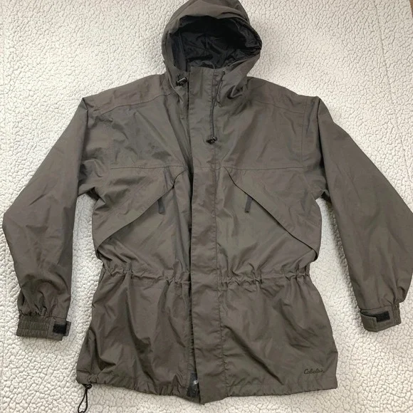 Cabela's Jacket Mens Medium Brown Nylon Mesh Lined Hooded Outdoor Utility 1054