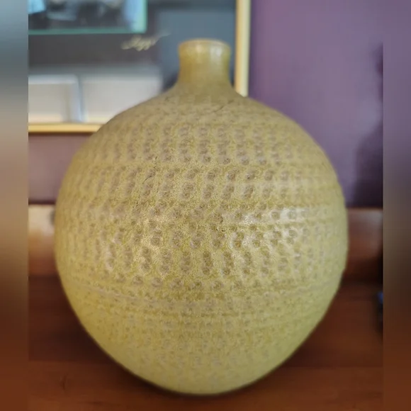 Otagiri Olive Green Textured Round Ceramic Vase