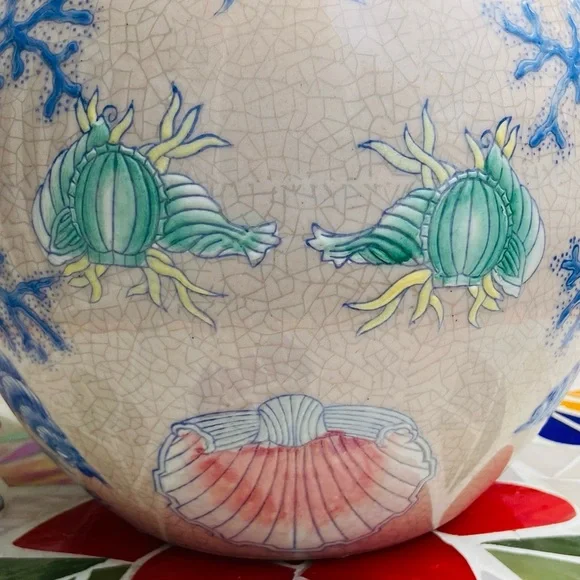 Gorgeous Old Vase-Asian Style, Globe Shaped, Pastel Blues, Green, Peach, Yellow
