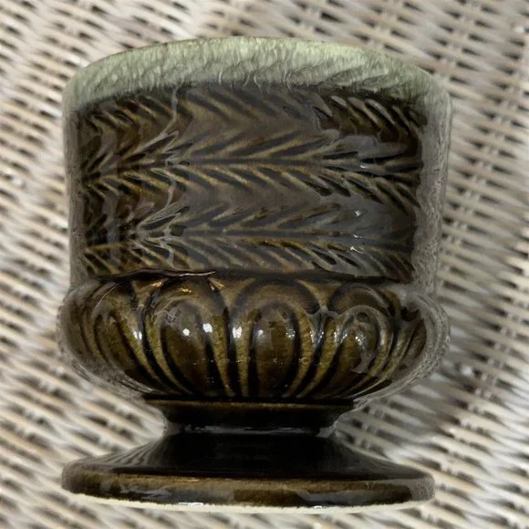 VINTAGE HULL POTTERY FOOTED PLANTER F84 OLIVE DRIP GLAZE ROUND POT VASE USA 4.5