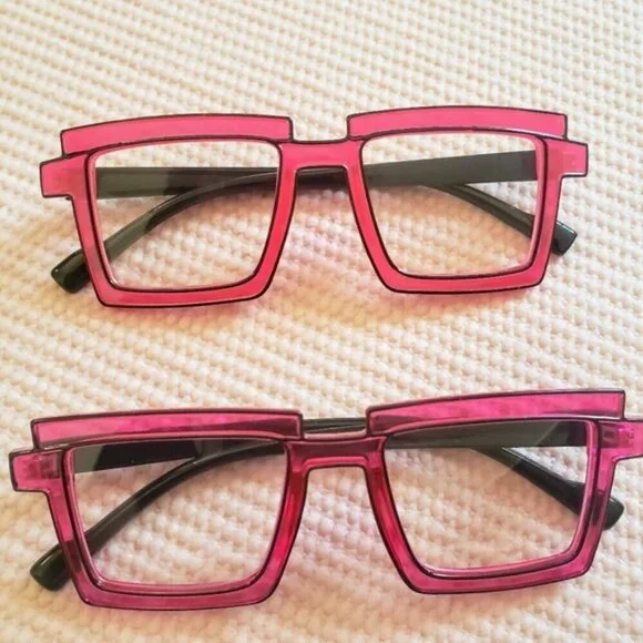 NEW Party Funky Rectangular Eyeglasses Frames Neon Pink Purple Anime SET OF 2