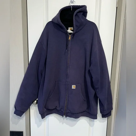 Carhartt Heavy Hoodie Mens 3XL Tall Blue J149 Mesh Lined Full Zip Workwear