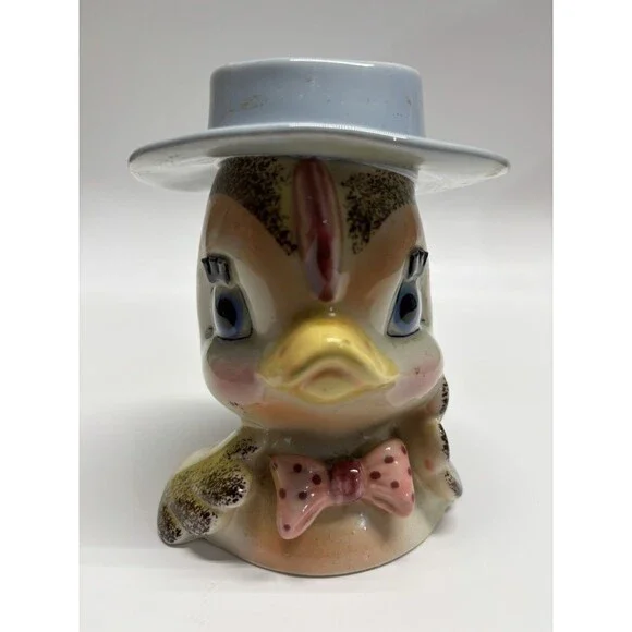 Vintage Acme Ware Duck Planter Vase Ceramic Japan Hat Bow Tie Figure