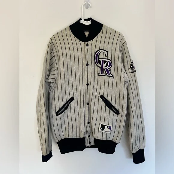 ** Vintage 90s MLB **  Felco Colorado Rockies Pinstripe Bomber Jacket - Large
