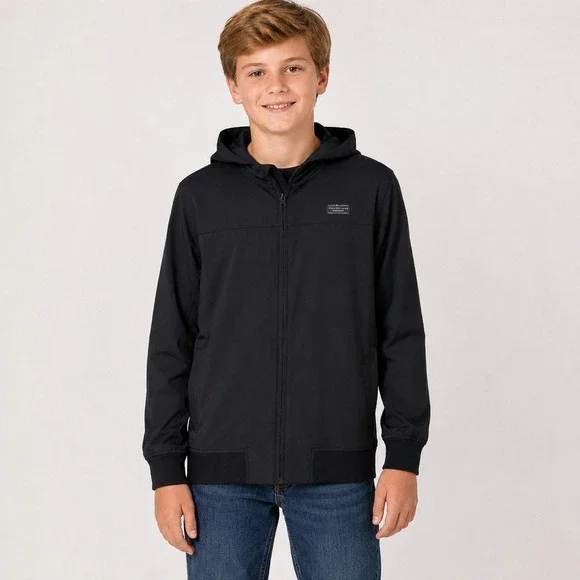 TravisMathew Youth Large Black Hooded Performance Jacket Full Zip Stretch