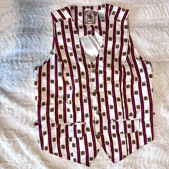 Vintage Kriss Kross Silk Vest Crest Print Striped Dark Academia Old Money Medium