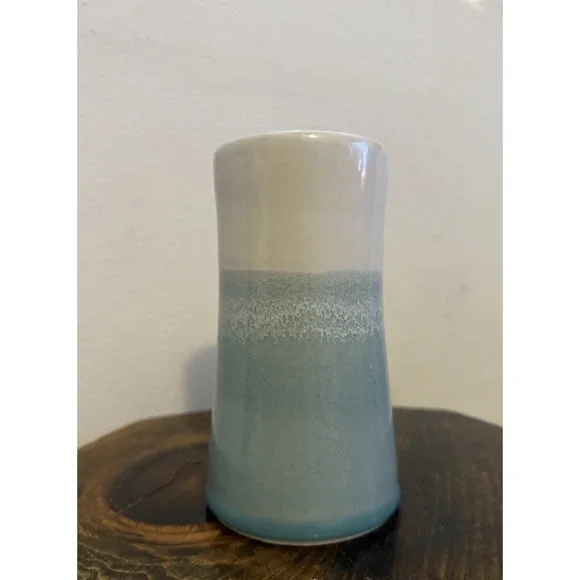 Ceramic Vase Blue & White Glaze. Vintage Look. Initials On Bottom,  5.5