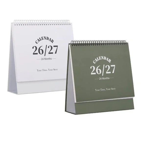 2026-2027 Desk Calendar 24 Month Standing Flip Planner White Sage Green 9.8x9.6
