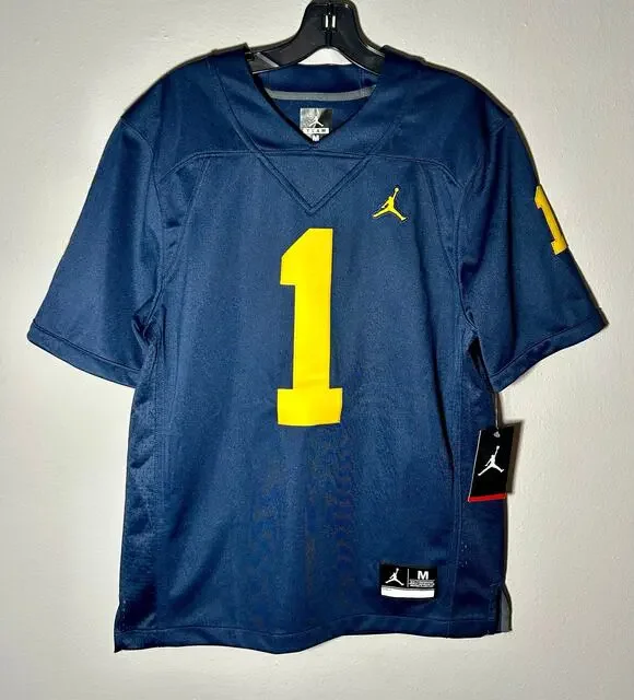 NWT Michigan Wolverines #1 NCAA Jordan Men’s Football Jersey Blue Stitched Sz M