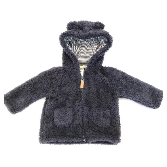 Carter’s Blue Bear Ear Zip-Up Sherpa Cardigan Size 3 Month