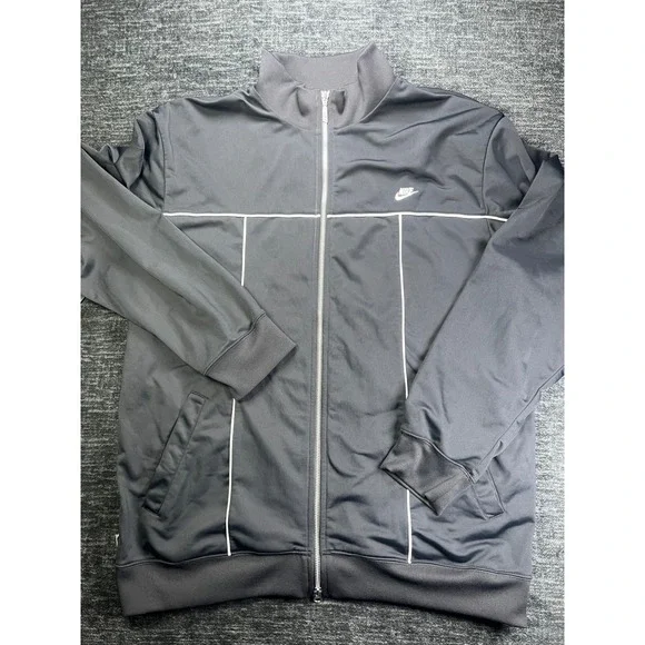 Nike Track Jacket Mens XXL Black White Piping Full Zip Mock Neck Sporty