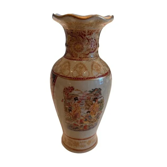 Antique Satsuma Gold Gilt Hand Painted Porcelain Vase 19Th Century Meije Period
