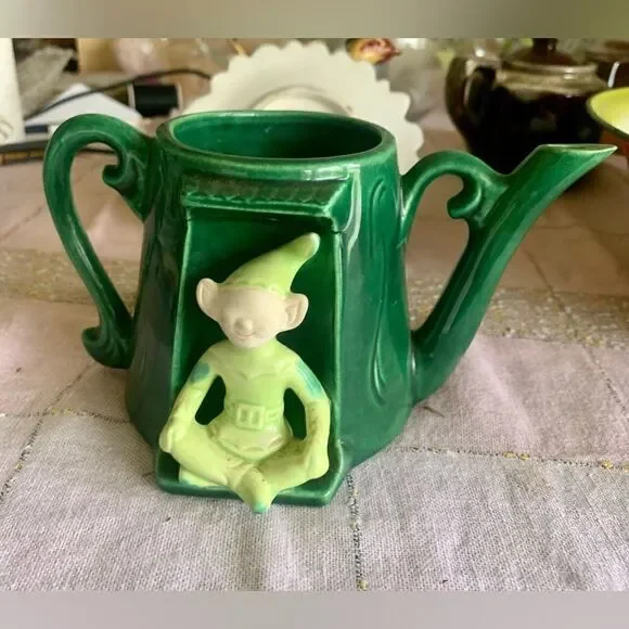 Vintage Green California Pixie Elf Hand Painted teapot/Flower Pot