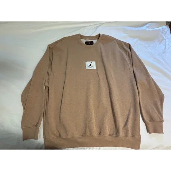 Nike Jordan Flight Fleece Crewneck Sweatshirt Mens XL Beige Tan NWT FB6932-201
