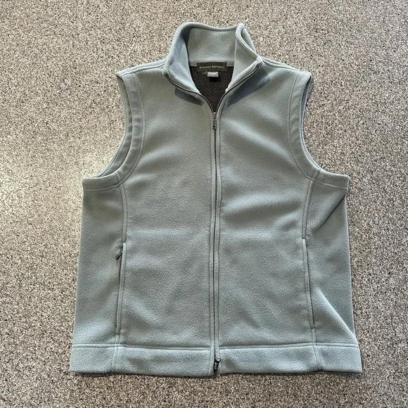 Banana Republic Vest Mens M Vintage Full‎ Zip Fleece Mint Green
