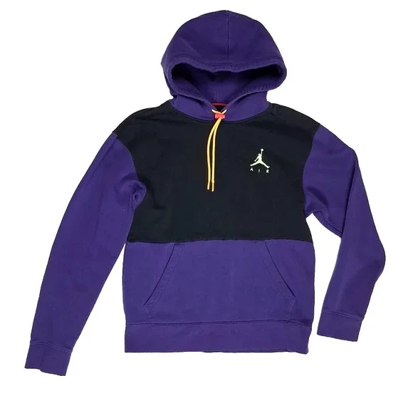 Jordan Nike Air Hoodie Mens Small Purple Black Jumpman Pullover Sweatshirt Neon